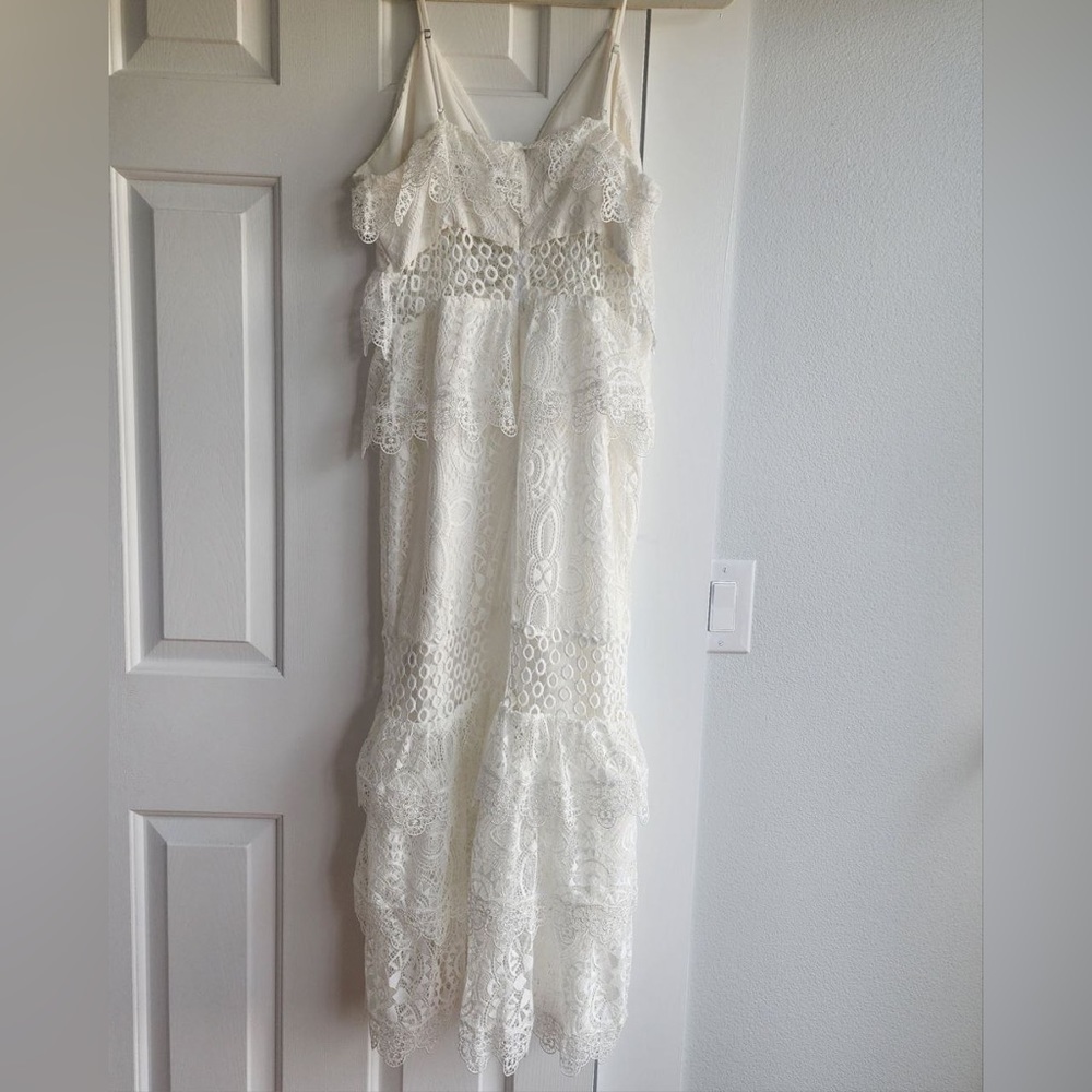 KENDALL & KYLIE Womens Tiered Lace Ruffled Festival Dress Ivory V Neck Size L - Picture 5 of 9